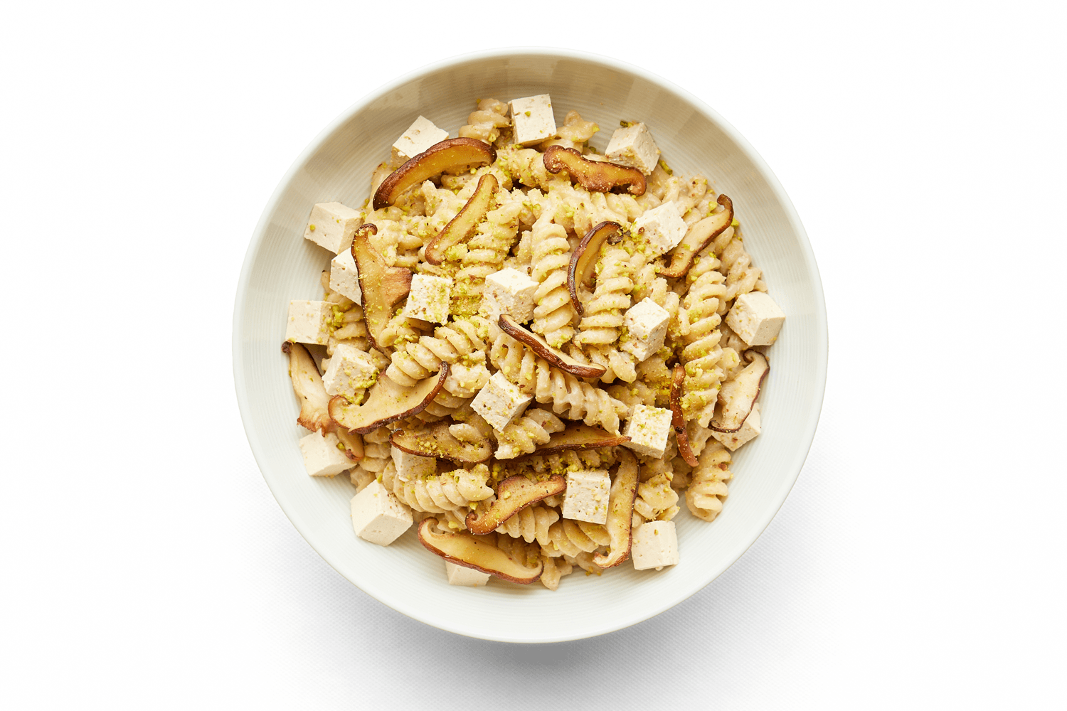 Pasta con salsa de setas y tofu