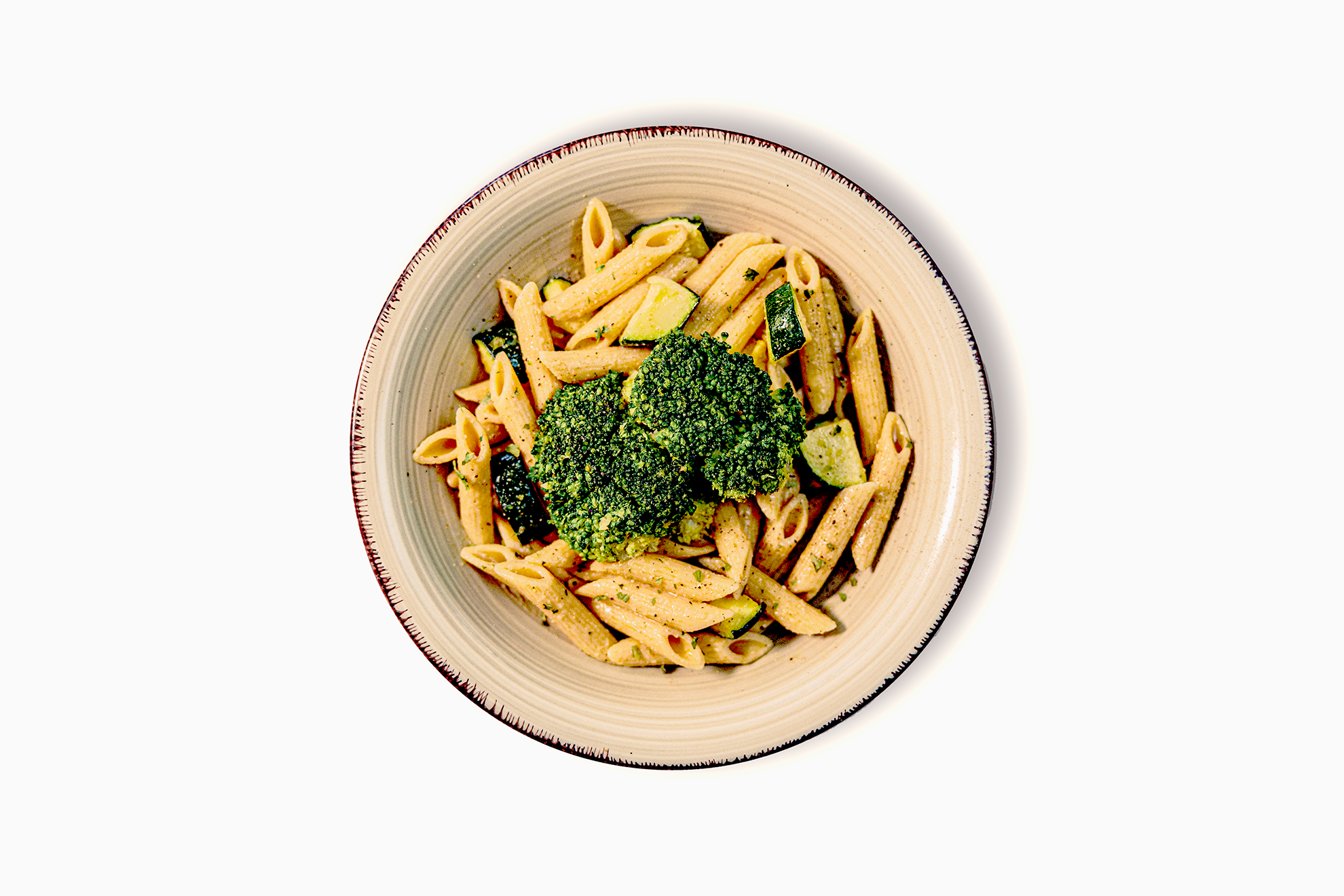 Whole wheat pasta with cashew nut sauce.